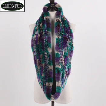 

Knitted Female Natural Rex Rabbit Fur Ring Scarves Women Knit Fur Big Collar Real Fur Loop Scarf Muffle Winter Fur Neckerchief