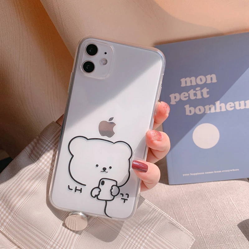 Новый прозрачный мягкий чехол для телефона с рисунком милого медведя iPhone 11 Pro Max