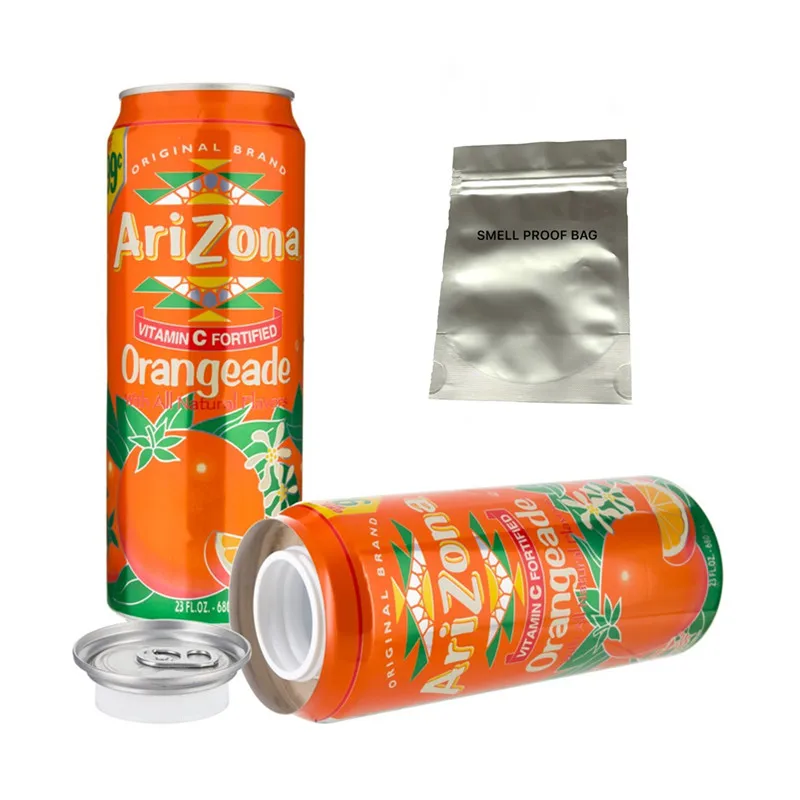 Green tea stash can Diversion Safe Orangeade can Hidden Safe Random flavor with a food grade smell proof bag