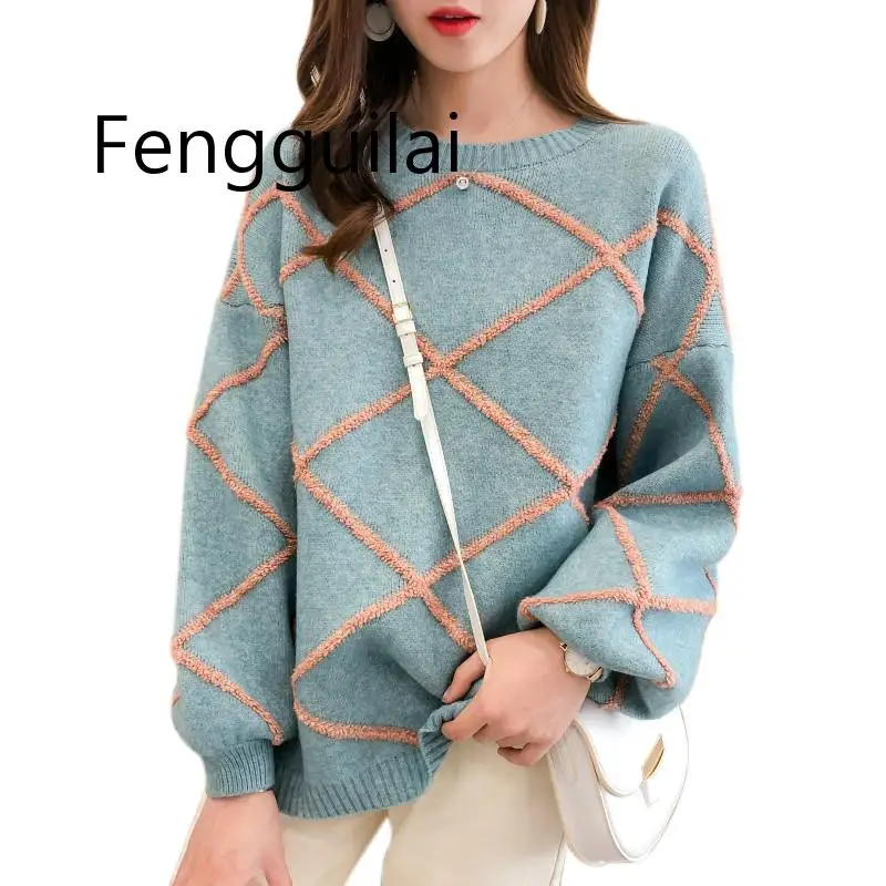 

High Quality Beautiful Winter Sweater Women 2019 Loose Kawaii Cute Thicken Warm Knitted Jumper Women Blue Sweater Female