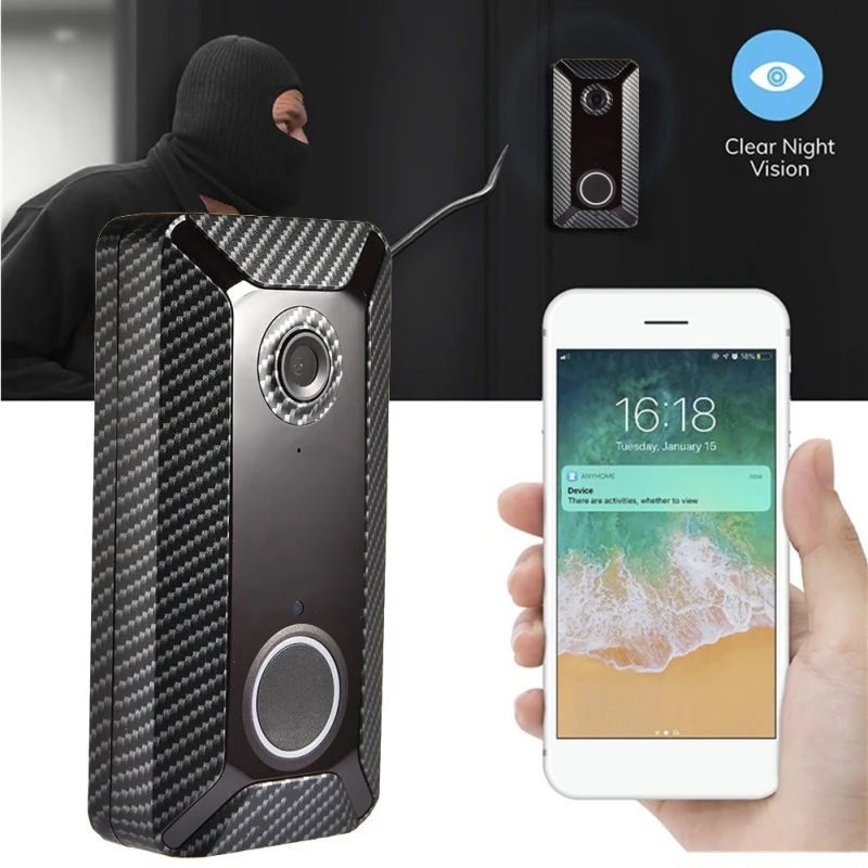 Cheap V6 wifi Doorbell Smart Wireless 720P video camera Cloud storage door bell cam waterproof home security house bell Gray