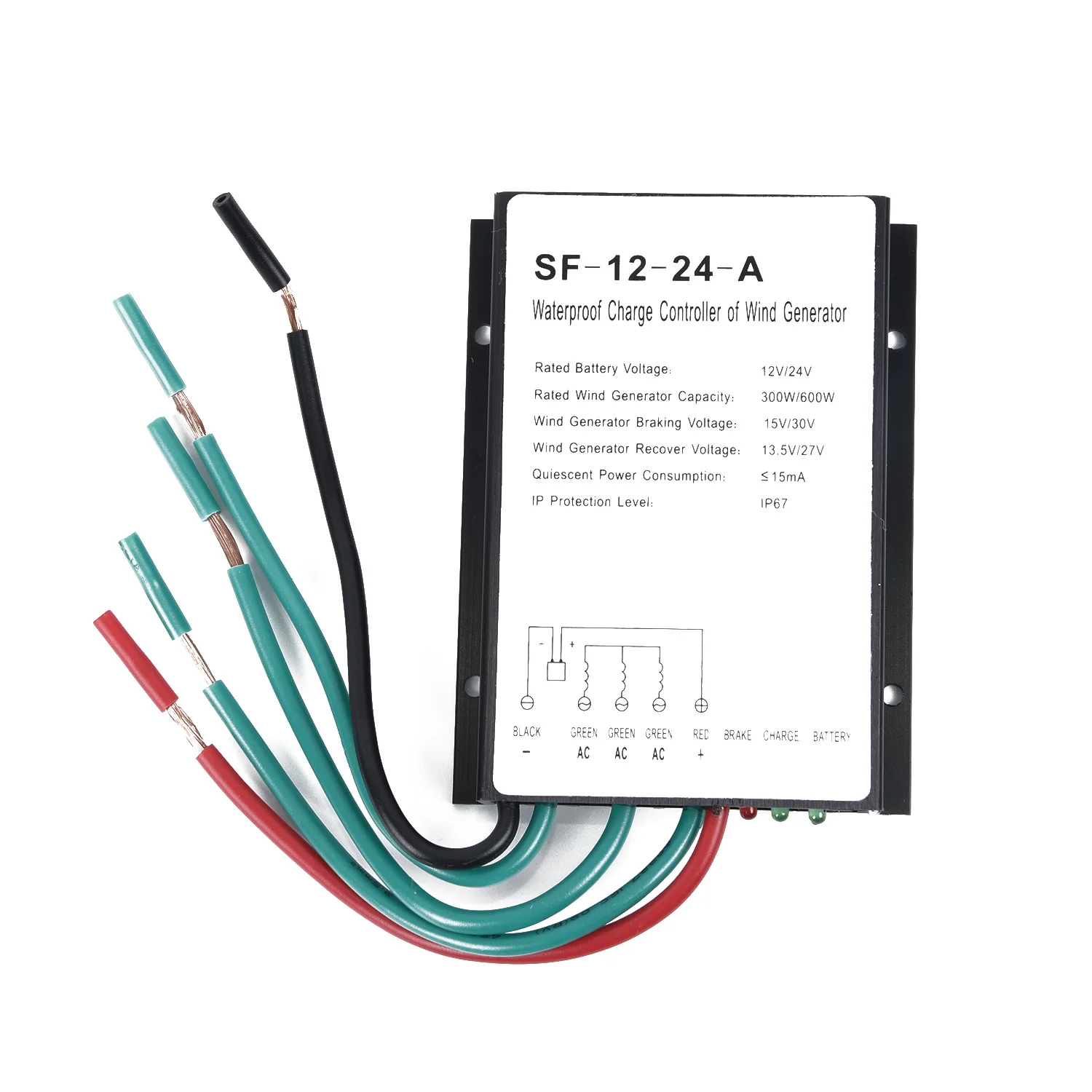 

Waterproof Wind Power Turbine Generator Battery Charge Controller Wind Generator Controller For below 600W 12/24V Wind Generator