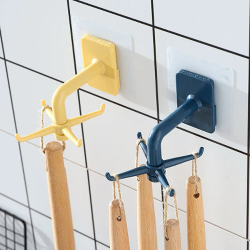 1pcs Kitchen free punching rotating hook bathroom storage rack wall hanging drying cooking accessories shelf | Дом и сад