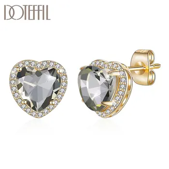 

DOTEFFIL 925 Sterling Silver 18K Gold AAA Zircon Heart-Shaped Multiple Colour Earrings Women Fashion Jewelry Wedding Party Gift