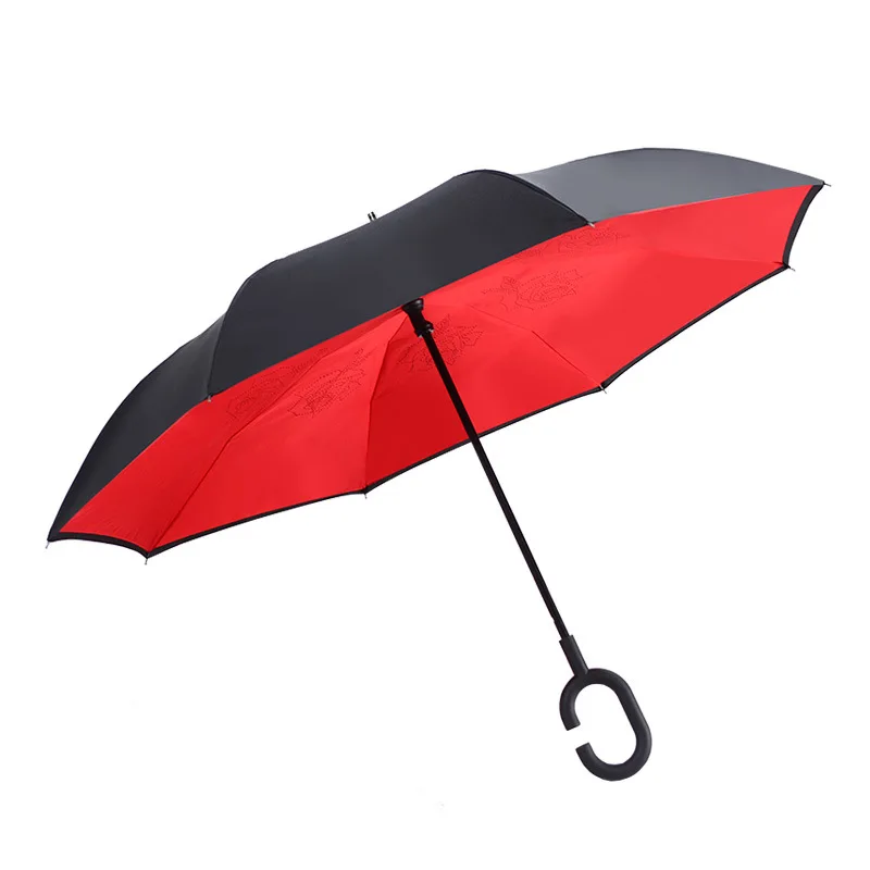 

New Style Semi-automatic Rose Creative Anti-Bone Hands-Free Double Layer Solid Color Reverse Car with Umbrella