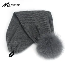Pom Pom Real Fur Hat Womens Beanie Hats Scarf Dual-purpose Hat Winter For Raccoon Fur Pompom Skullies Caps Female Striped hats