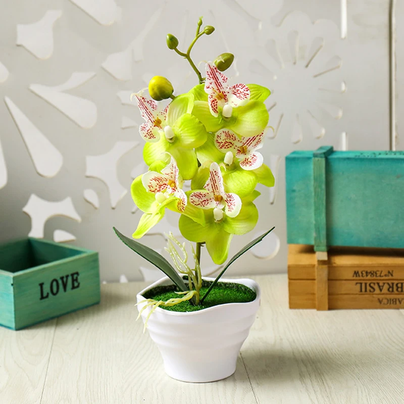

Plastic Artificial Flower Potted Plant Phalaenopsis Bonsai Floral Home Decors