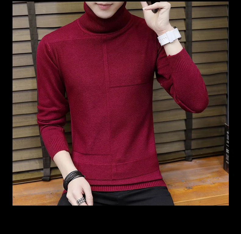 England Style Solid Men Winter Pullover Sweater Thick Slim Red Black Big Boys Sweaters Winter Black Blue Men Knit Wear