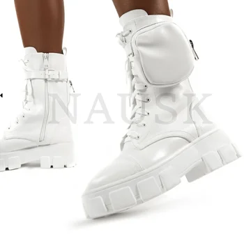 

2020 Pink Bule Women Boots PU Leather Boots Black High Quality Comfortable Fleeces Fashion Booties Autumn Winter Botas Mujer