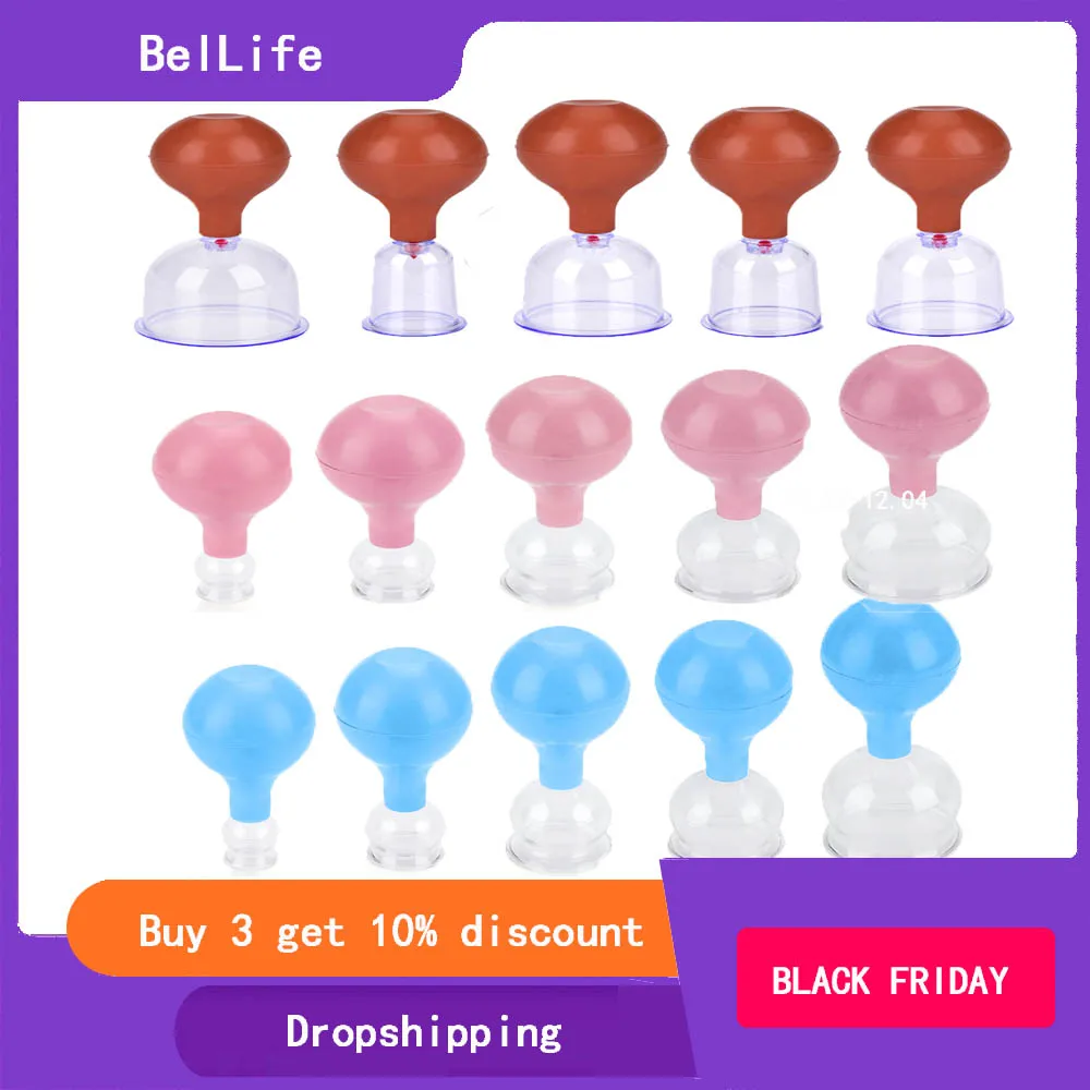 

3 Color 5# Rubber Head Glass Vacuum Cupping Cups Family Medical Vacuum Cans Suction Therapy Device Back Body Massage Pain Relief