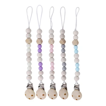 

Baby Pacifier Clip Chain Wooden Holder Soother Clips Leash Strap Nipple Holder for Infant Nipple Bottle Clip Chain
