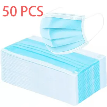 

50 Pcs Disposable Masks Mouth Mask 3-Ply Anti-Dust Nonwoven Elastic Earloop Salon Mouth 3 Layers Face Masks
