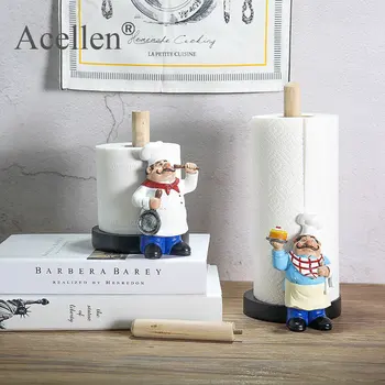

29.5cm Resin Chef Double-Layer Paper Towel Holder Figurines Creative Home Cake Shop Restaurant Crafts Decoration Ornament Gift