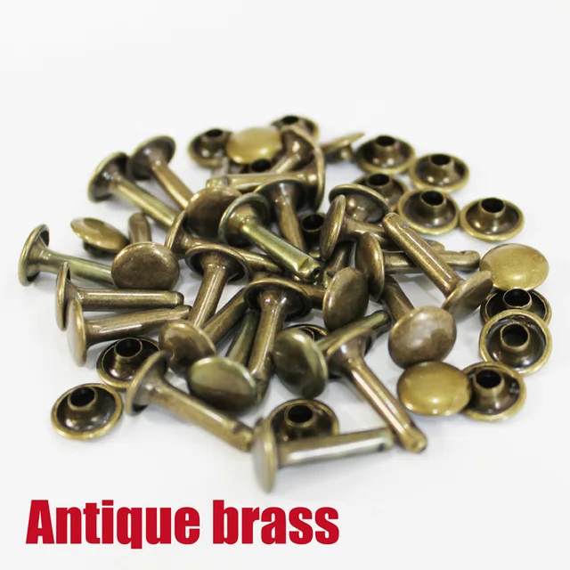 Metal Double Cap Rivets Studs For Leather Craft Repair,Antique Brass/Silvery/Gun Black/Golden Antique Brass