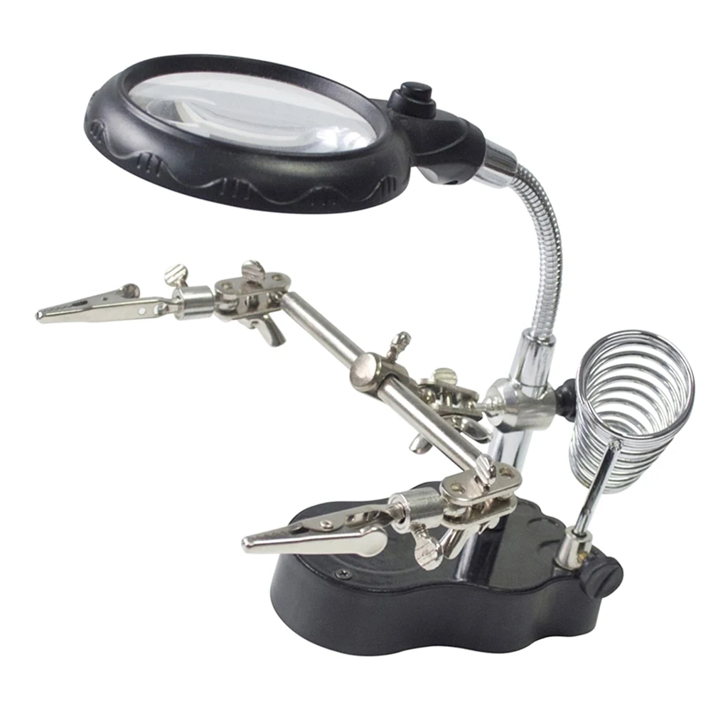 LED Helping Hands;Soldering Station Magnifier;3X/12X Dual Magnification Len~