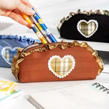 

Kawaii Loving Heart Pencil Case for Girls Laciness Canvas Pen Bag Large Capacity Stationery Storage Box School Supplies