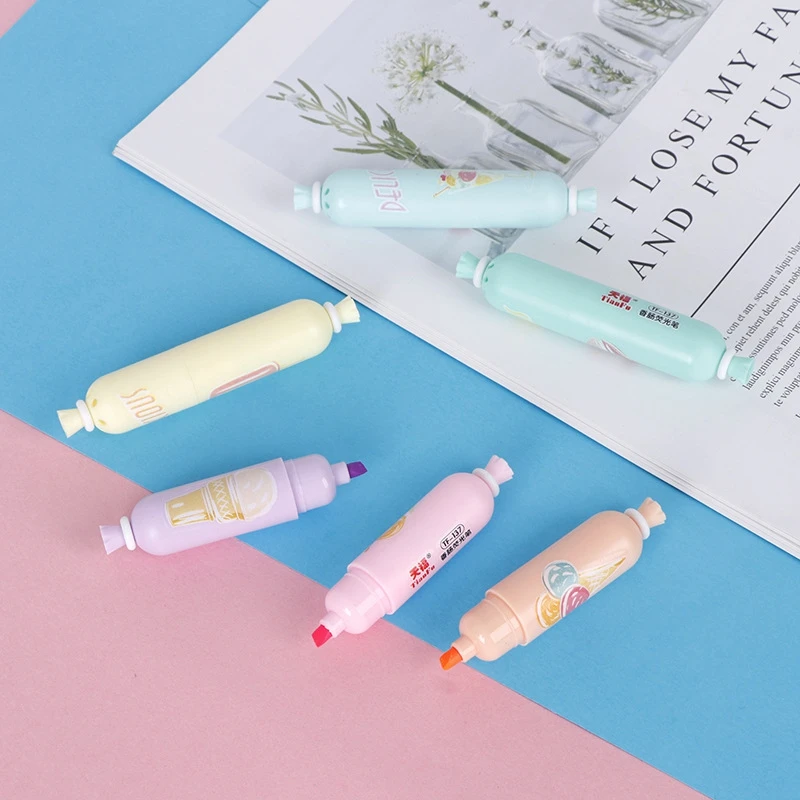 6 color / package cartoon color sausage highlighter student account book study office key highlighter highlighter stationery