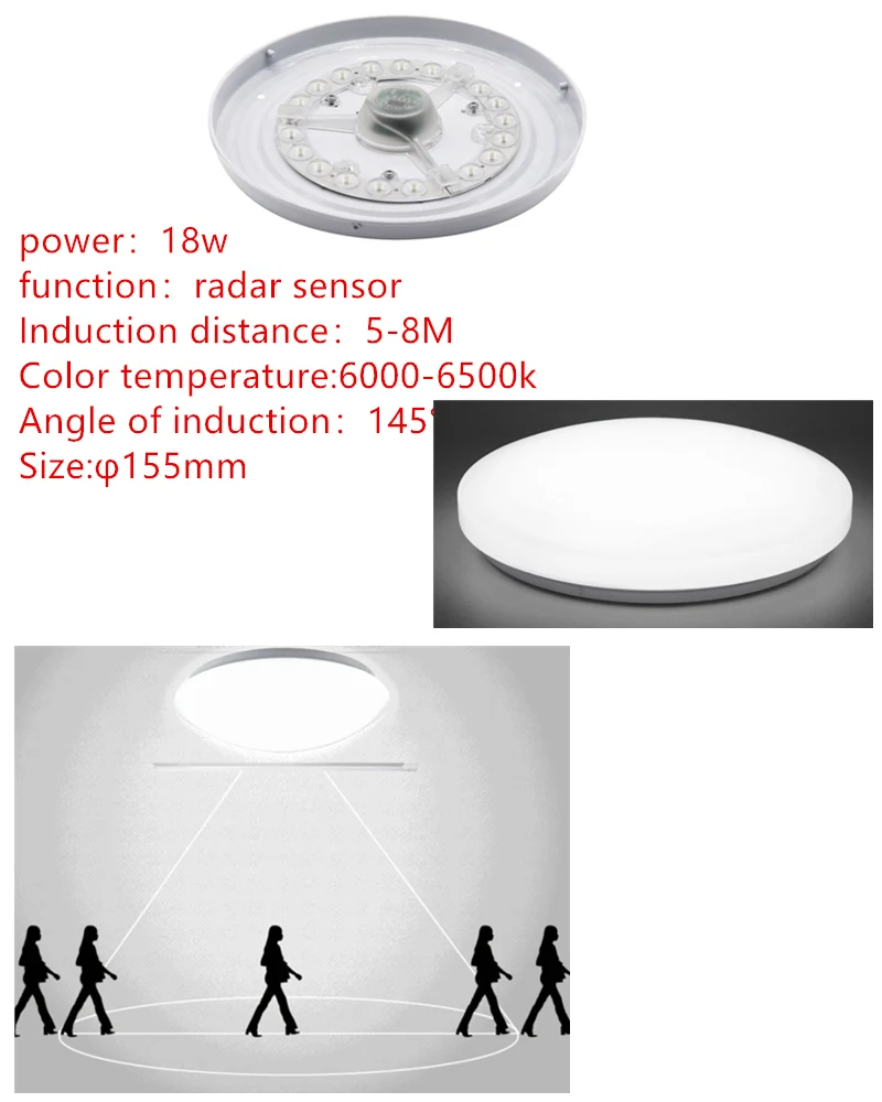 Свч датчик 18 Вт светодиодный потолочный светильник с датчиком круглая сменная лампа переменного тока 220 в 240 В Внутреннее освещение