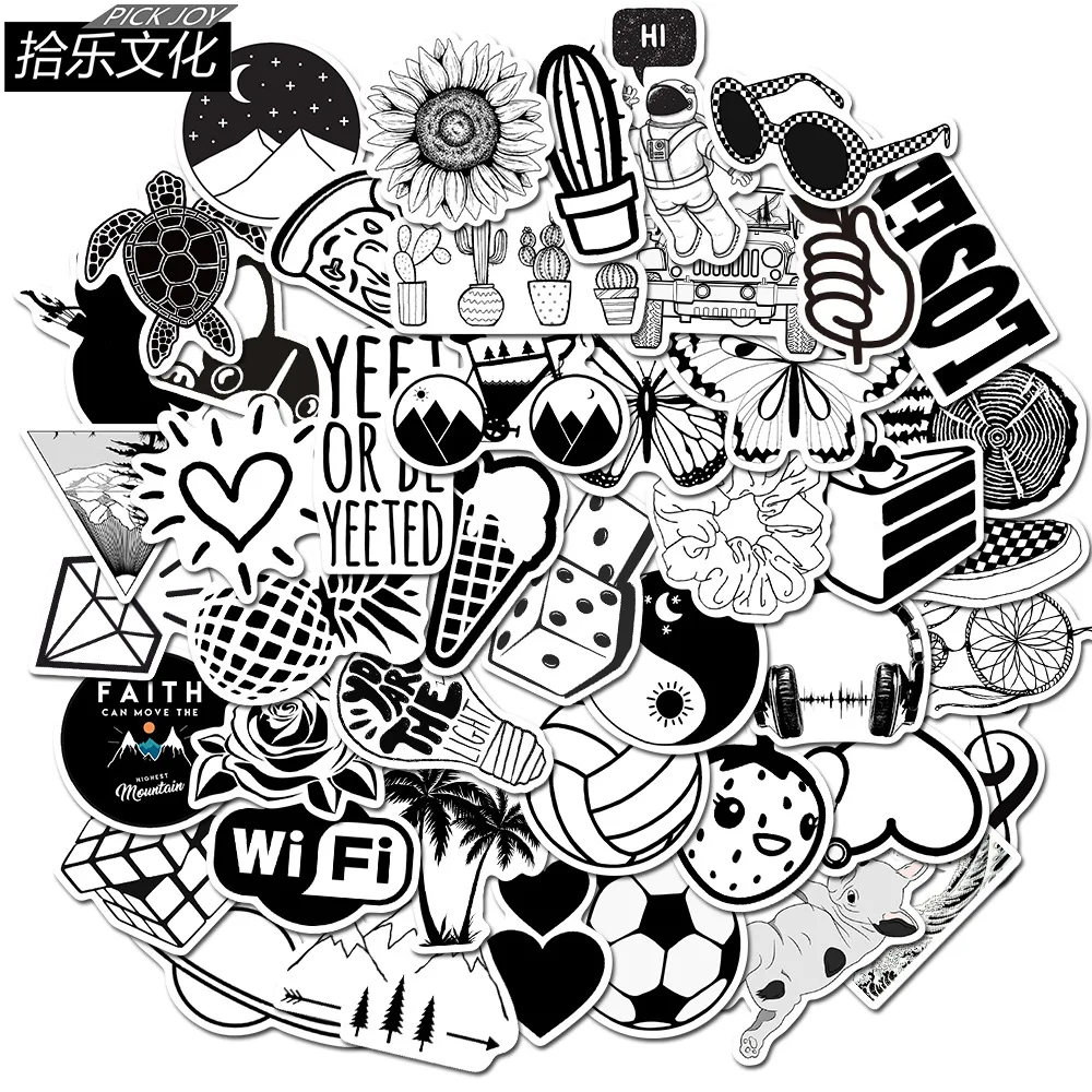 VSCO Stickers for Kids - Black and White Waterproof Decals for Suitcase, Laptop, Car, Bicycle, Helmet - Classic Toy image 5