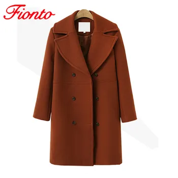 

Winter Warm Large Size Women's Woolen Coat Double Breasted Solid Color Midi Length Loose Wool Coat Female Casual Jackets AN1473