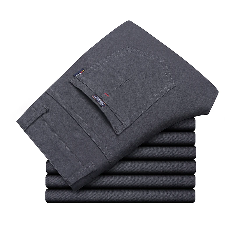 Осень зима новые мужские тонкие повседневные брюки модные деловые эластичные утепленные брюки мужские брендовые клетчатые брюки черный темно-синий - Цвет: Темно-серый