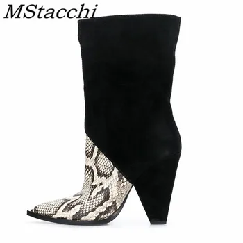 

Mstacchi Mixed Colors Pointed Serpentine Spike Heels Women High Heel Boots Genuine Leather Ladies Shoes Sandalias De Las Mujeres