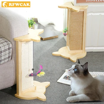 

RFWCAK Wall Corner Cat Scratcher Board Pet Claws Care Protecting Furniture Solid Wood Column Scratching Post Cat Training Toy