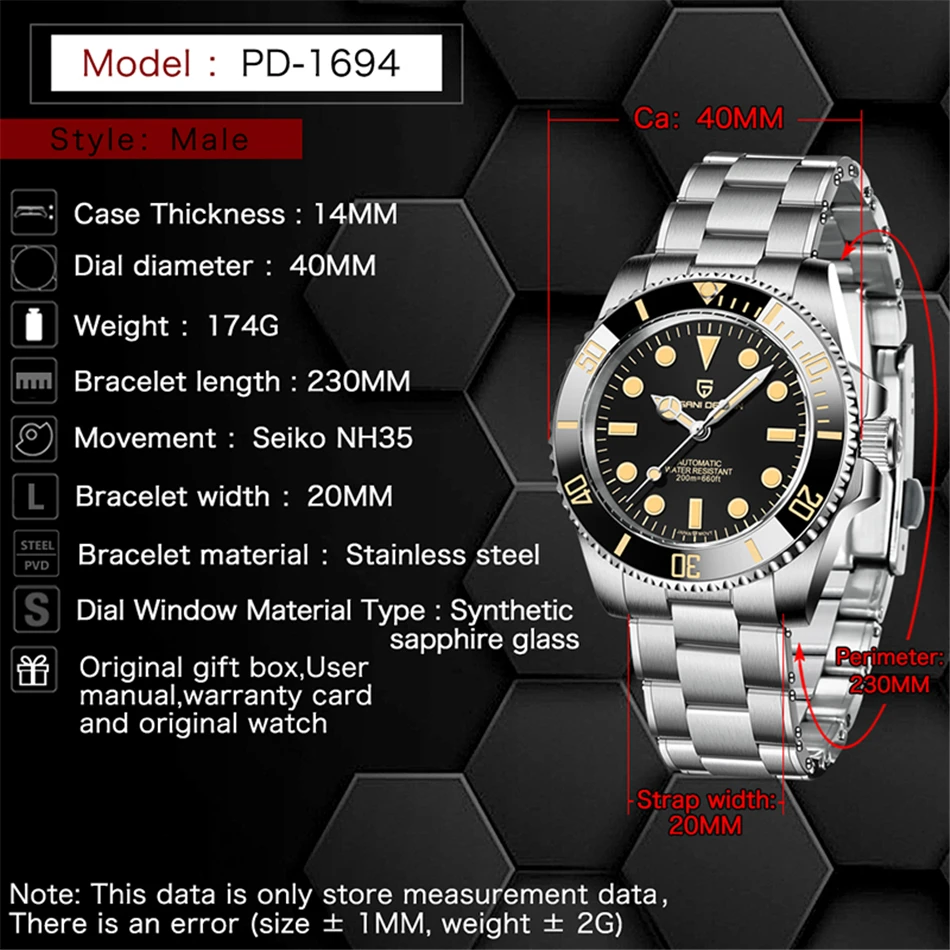 PAGANI DESIGN New 40mm Diving Wristwatch Retro Luxury Sapphire  NH35 Men's Automatic Mechanical Watches 200M Waterproof Luminous