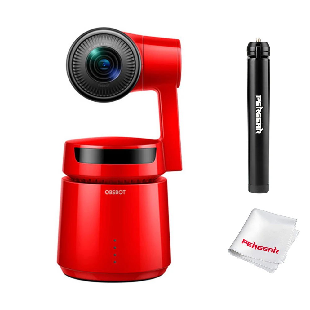Red with Tripod OBSBOT хвост AI Камера отслеживания авто зум 3-осевому гидростабилизатору 4k 60fps авто зум робот трек селфи видео Камера для видео для Youtube - Цвет: Red with Tripod