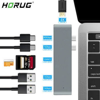 

HORUG 7 in 1 USB C HUB Type C To Hdmi USB Splitter Thunderbolt 3 USB-C 3.1 HUB For Macbook Pro Accessories Type C HUB Adapter