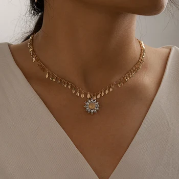 

Tocona Luxury Crystal Stone Flowers Pendant Necklace for Women Leaf Gold Color Tassel Chain Choker Jewelry Festival Gift 15141