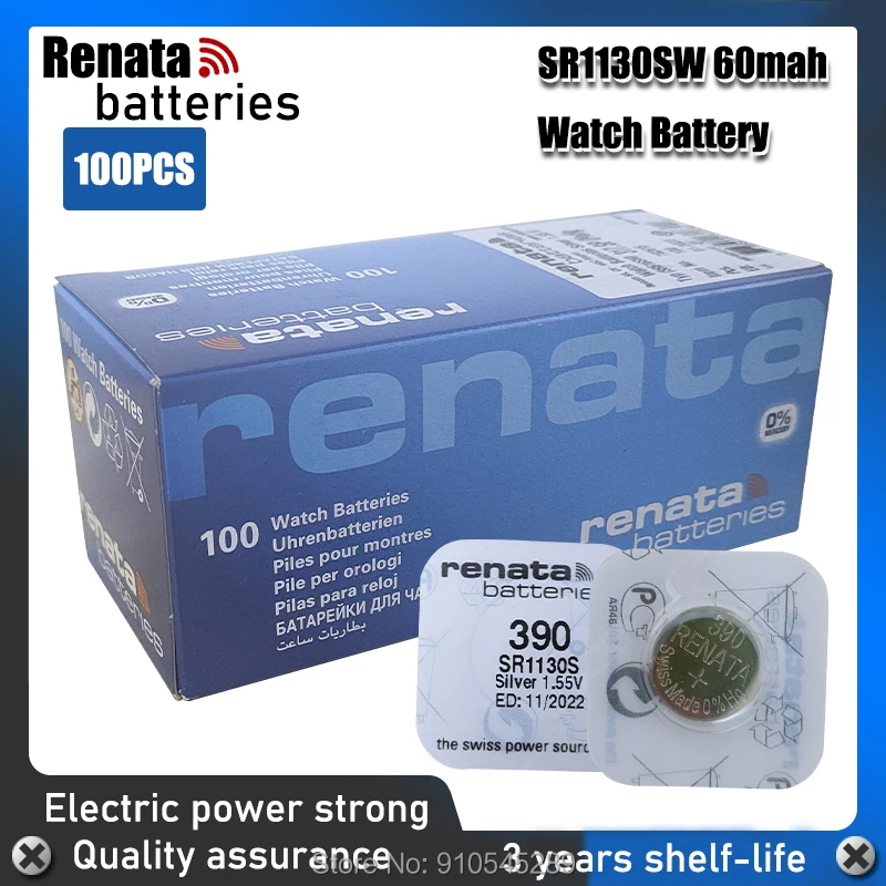 100 шт. розничная продажа новый бренд Renata долговечный 390 SR1130SW 389 LR54 AG10 часы с
