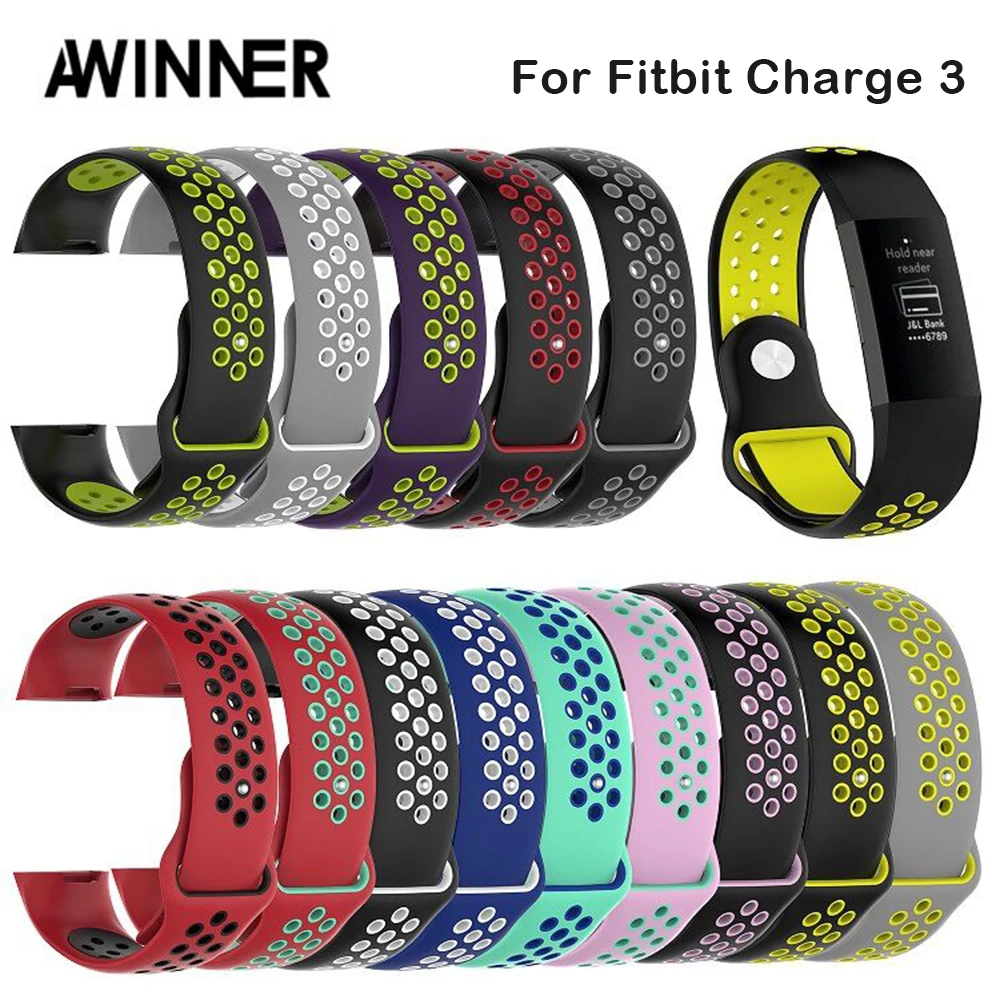 

AWINNER Wrist Strap For Fitbit Charge 3 Band Double Color Silicone Wristband For Fitbit Charge 3 Charge3 Straps Sports Watchband
