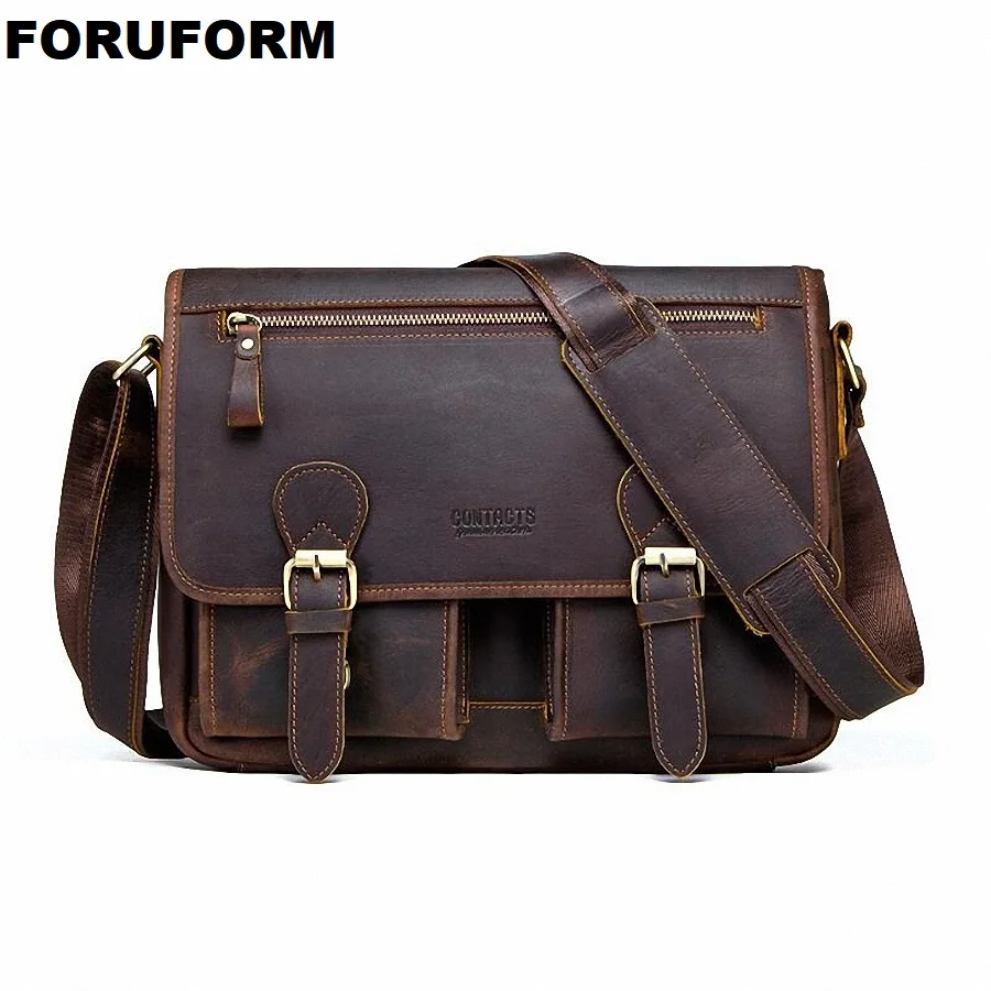 

Genuine Cow Leather Messenger Bag Men Crazy Horse Leather Handbag Crossbody Shoulder Bag Tas Business Small Male Bolsas Sac