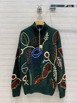 

2020 New Autumn Winter Turtleneck Embroidered Flower Cashmere 100% Sweater Women Free Shipping