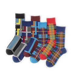 Amazon Hot Sale Socks Bamboo Breathable Comfortable Men's Striple Lattice Pattern Crew Socks