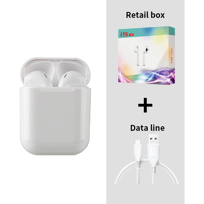 white I15 Bluetooth беспроводные наушники 3D стерео звук наушники с зарядной коробкой красочные наушники для iphone xiaomi huawei oppo - Цвет: white