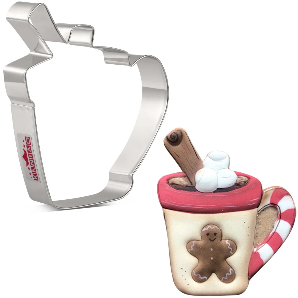 

KENIAO Christmas Coffee Mug Cookie Cutter - 8.6 x 10.6 CM - Biscuit Fondant Sandwich Bread Mold - Stainless Steel - by Janka