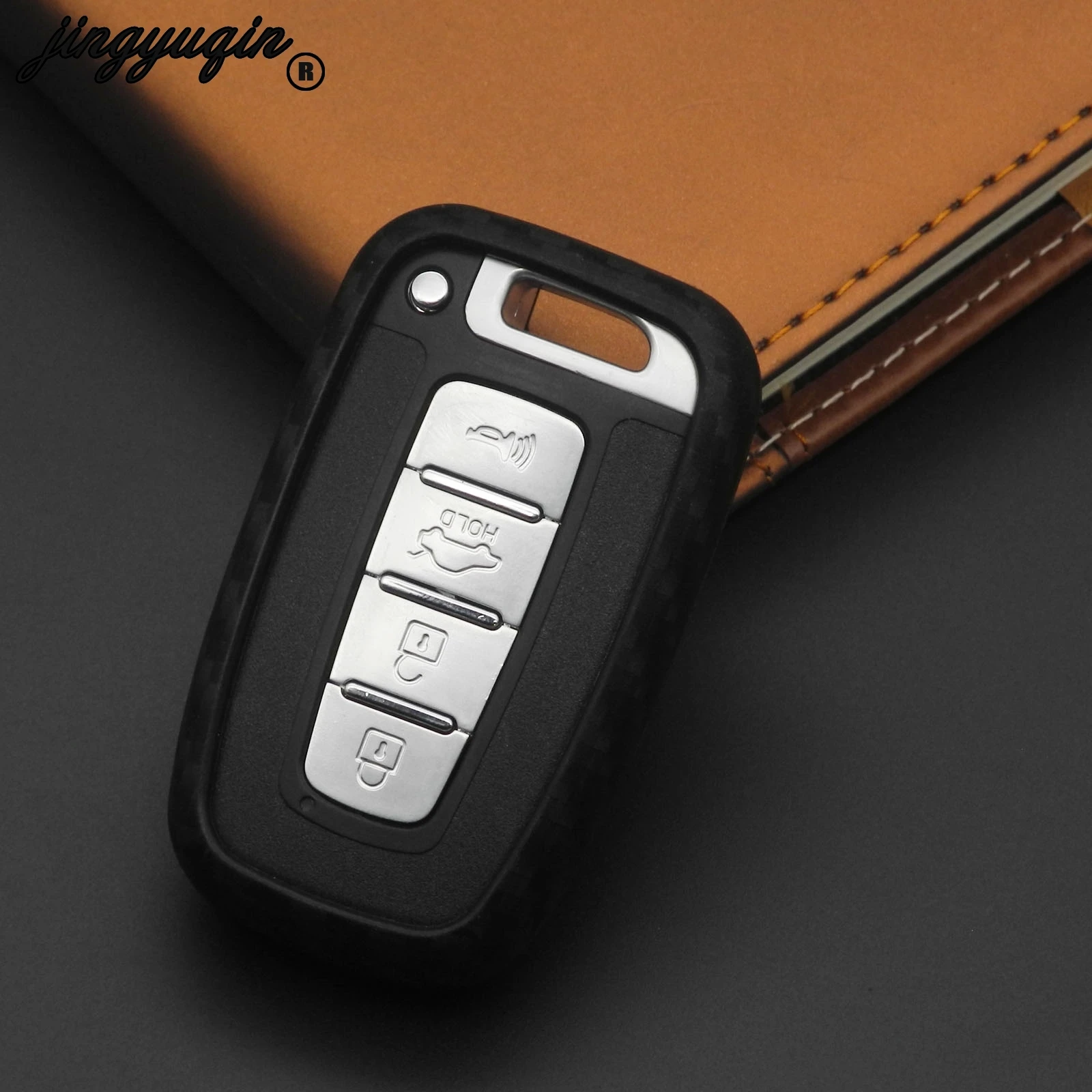 Jingyuqin карбоновый силиконовый чехол для ключей автомобиля Fob Hyundai Equus Genesis Veloster KIA