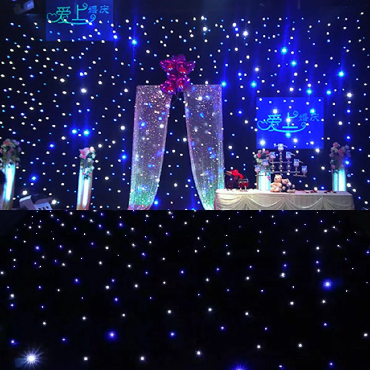 

Blue+White Show Backdrop LED Stage Drape Star Cloth Curtain Background Screen With DMX Controller for Wedding Christmas Party
