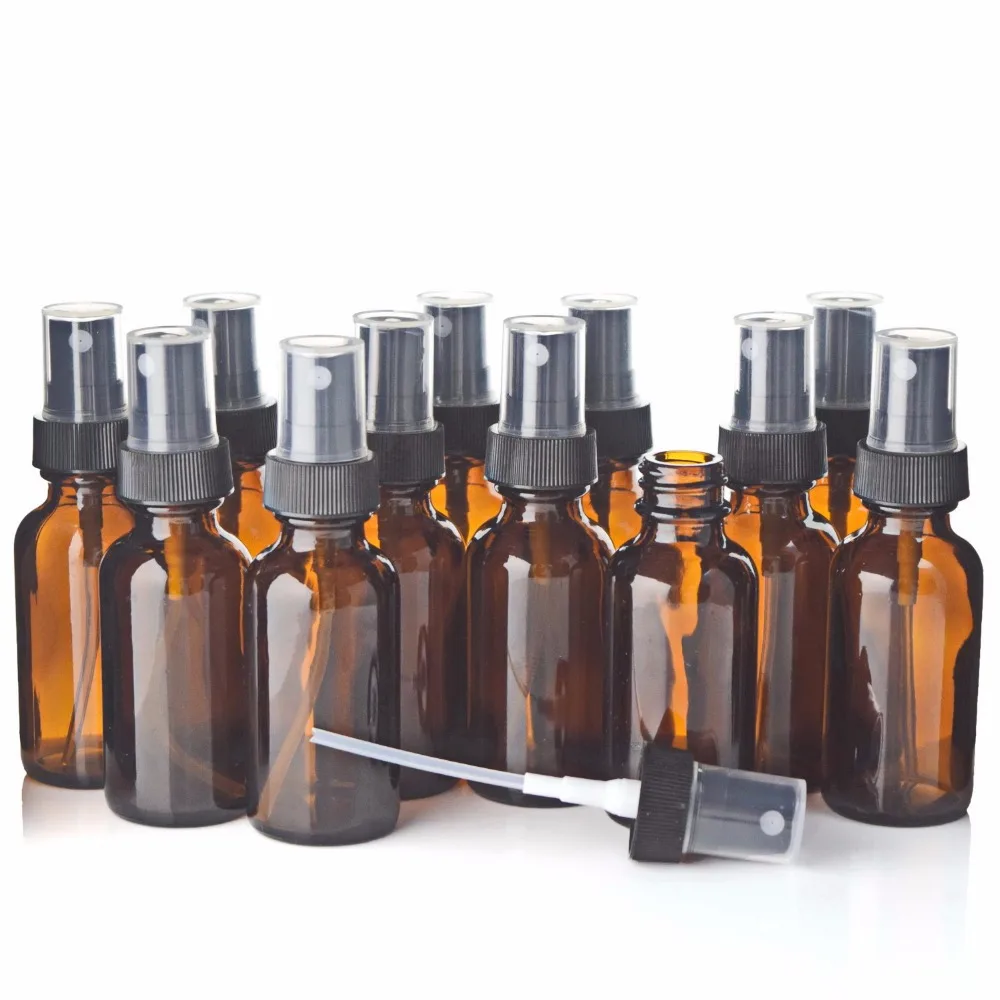 

12 X 1Oz New Empty 30ml Amber Glass Spray Bottles with Black Fine Mist Sprayers for Essential Oils Aroma Cosmetic Containers