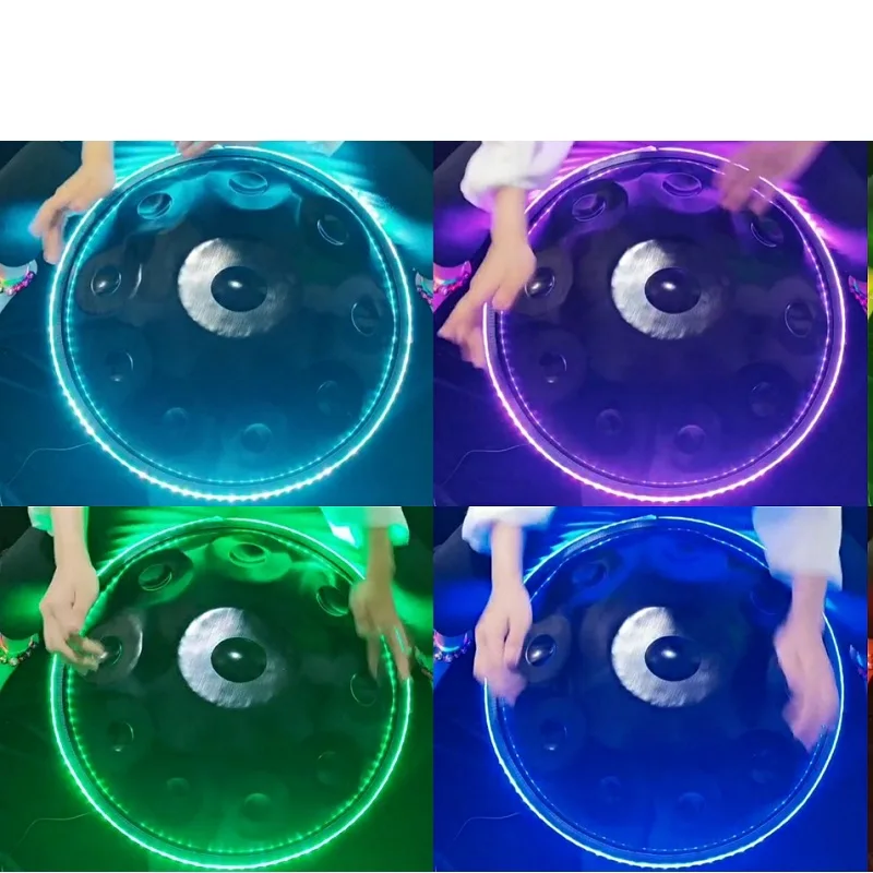 Luminous Handpan Drum Luminescent UFO Handpan Drums 9 Or10 Notes Nitrided Steel Percussion Musical Instrument 22 Inch Bluetooth