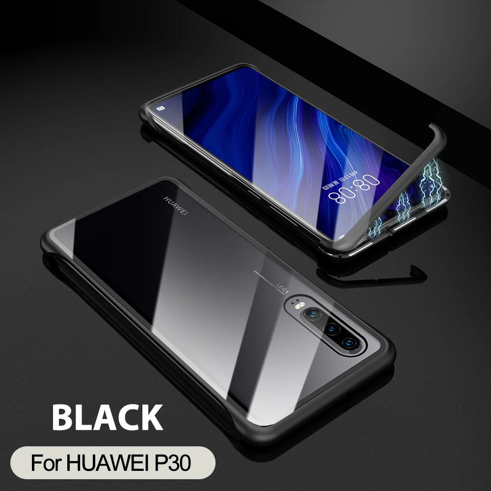 Для huawei P30/Pro Чехол на магните Алюминиевый металлический противоударный чехол без рамки для huawei P30 Pro Прозрачный задний стеклянный чехол s P30Pro