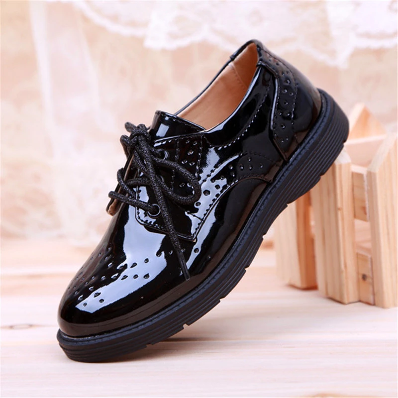 Zapatos de cuero negro para niños, traje de viento británico para las cuatro estaciones, zapatos de flores para niños, zapatos individuales para estudiantes negros/blancos|Zapatos de cuero| AliExpress