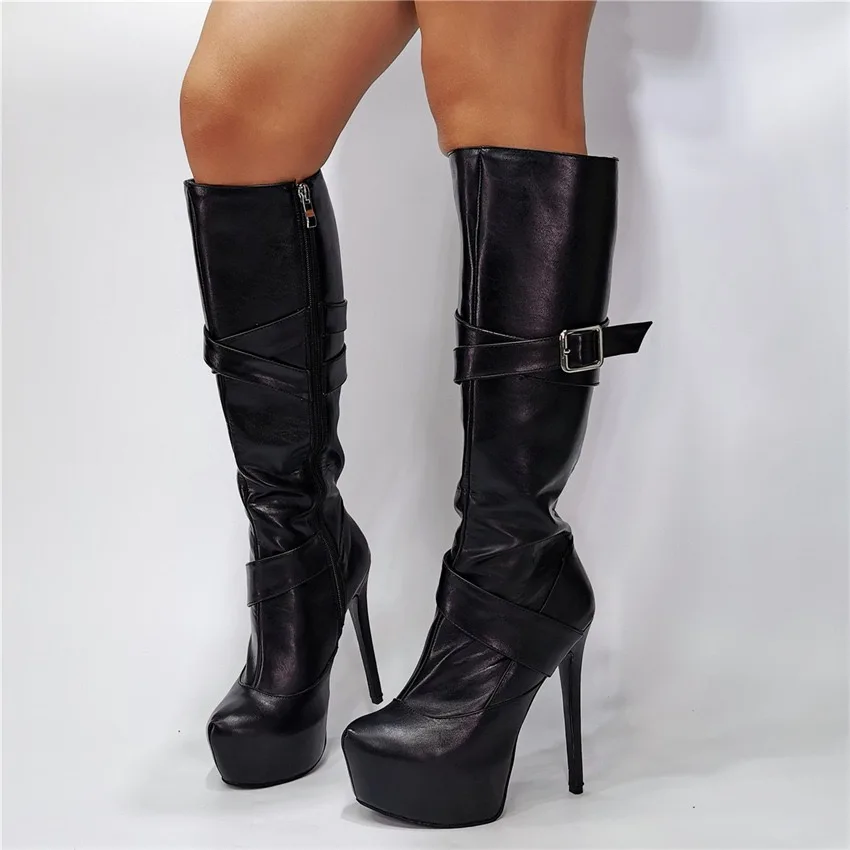 

Women Thin High Heel Round Toe Knee Boots Celebrity Concise Tall Boots Outdoor Fall Winter Gladiator Long Dress Runway Shoes