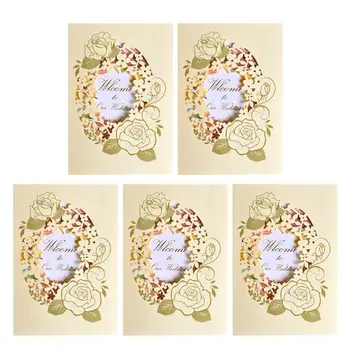 

5Pcs Flower Pattern Wedding Decoration Wedding Invitations Elegant Bride Groom Invitation Card Wedding Card(Light Yellow)