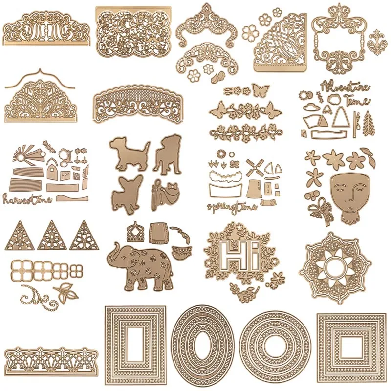 

Flower House Elephant Frame Metal Cutting Dies Scrapbooking Album Paper DIY Card decoration Craft Embossing Die Cuts 2019 new