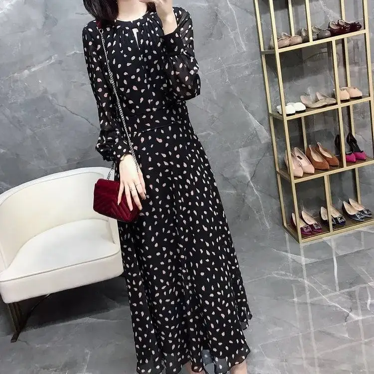 

Vintage Dot Printing Dress Women 2021 Fashion Spring Chiffon Dress Summer Casual Dresses Boho Beach Summer Women Bohemian Dress