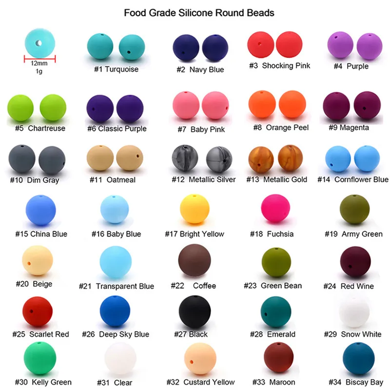 금속 실버 식품 학년 실리콘 라운드 비즈 12/15mm  Teether 목걸이 장난감 DIY Pacifier 체인 케어  Teether 제품