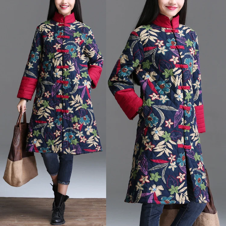 Осень зима женские парки китайский стиль Cheongsam длинное пальто Женская куртка куртки размера плюс